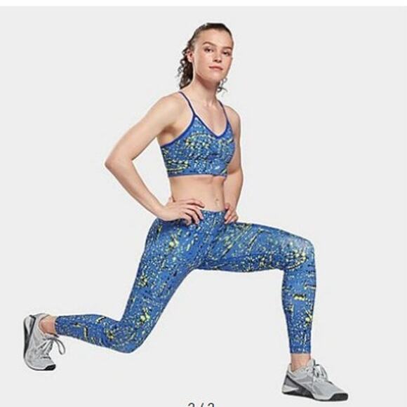 NWT Reebok Womens Originals Training‎ Workout Ready Leggings & Bra Bright Cobalt - Picture 1 of 11